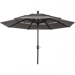 Best Pirce 🧨 Outdoor Expressions 9 Ft. 3-Tier Tilt/Crank Smoke Gray Patio Umbrella 🥰