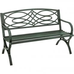Best Pirce 🎁 Outdoor Expressions 50.5 In. L. Green Finished Steel Scroll Bench ✨