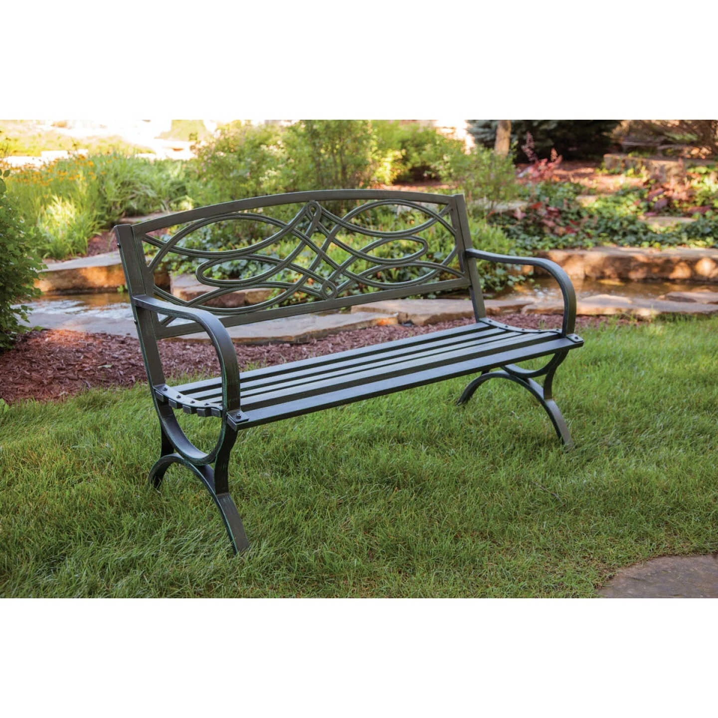 Best Pirce 🎁 Outdoor Expressions 50.5 In. L. Green Finished Steel Scroll Bench ✨ 2 Best Pirce 🎁 Outdoor Expressions 50.5 In. L. Green Finished Steel Scroll Bench ✨ - Image 2