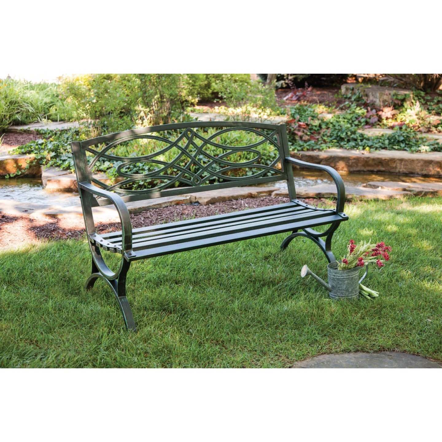 Best Pirce 🎁 Outdoor Expressions 50.5 In. L. Green Finished Steel Scroll Bench ✨ 3 Best Pirce 🎁 Outdoor Expressions 50.5 In. L. Green Finished Steel Scroll Bench ✨ - Image 3