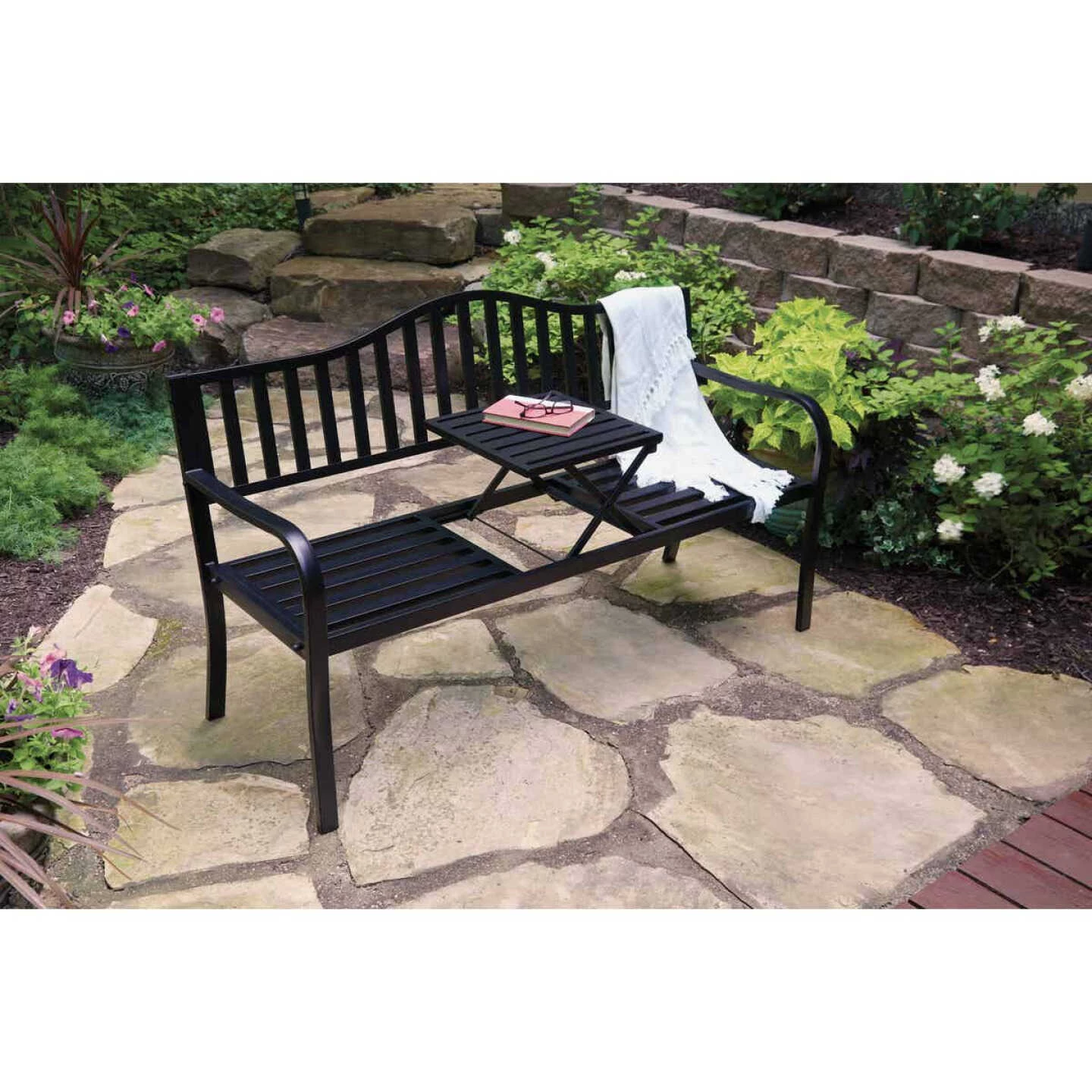 Flash Sale ⭐ Outdoor Expressions 59 In. L. Antique Bronze Finished Steel Park Bench With Pop-up Center Table 😍 2 Flash Sale ⭐ Outdoor Expressions 59 In. L. Antique Bronze Finished Steel Park Bench With Pop-up Center Table 😍 - Image 2