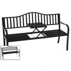 Flash Sale ⭐ Outdoor Expressions 59 In. L. Antique Bronze Finished Steel Park Bench With Pop-up Center Table 😍