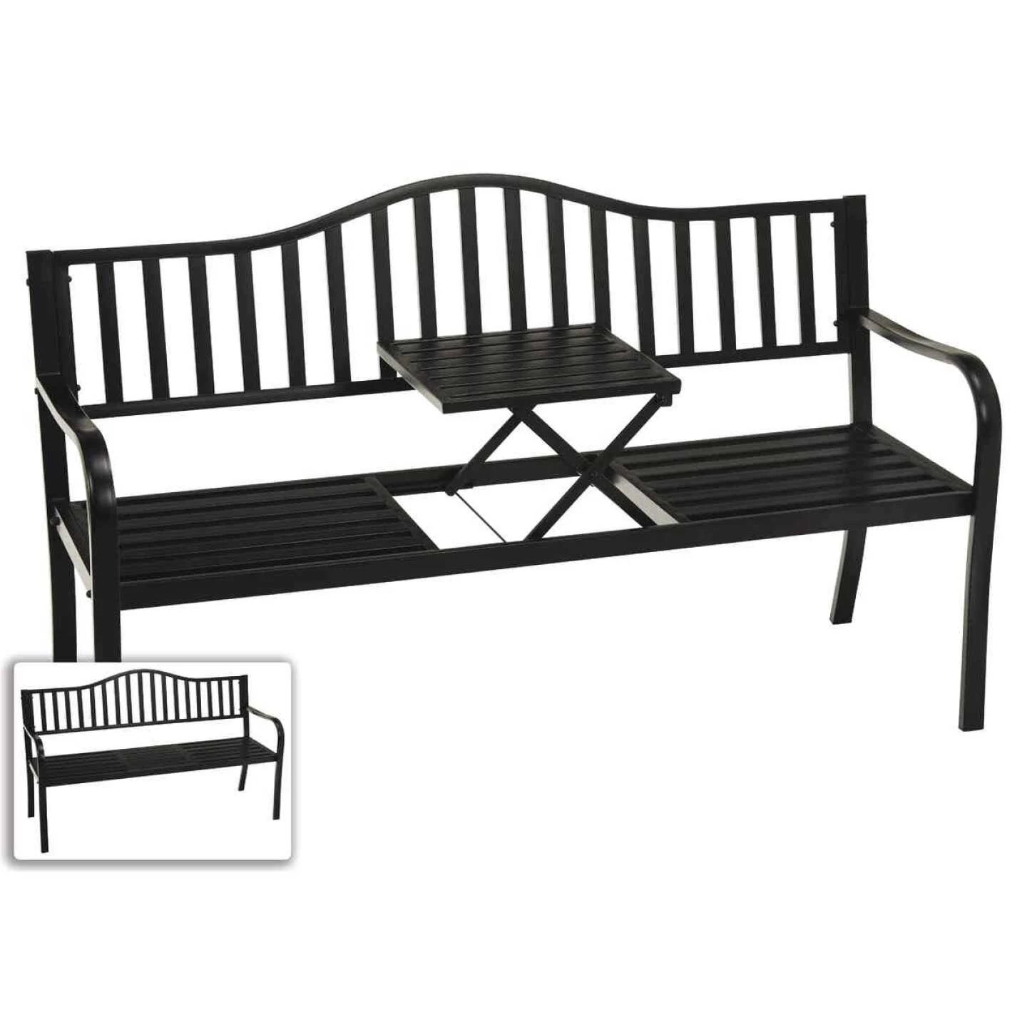 Flash Sale ⭐ Outdoor Expressions 59 In. L. Antique Bronze Finished Steel Park Bench With Pop-up Center Table 😍 1 Flash Sale ⭐ Outdoor Expressions 59 In. L. Antique Bronze Finished Steel Park Bench With Pop-up Center Table 😍