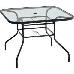 Deals 🔔 Outdoor Expressions Windsor Collection 40 In. Rounded Edge Square Black & Gray Steel Table ⭐