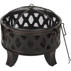 Promo 👍 Outdoor Expressions 26 In. Antique Bronze Deep Bowl Steel Firepit ⌛