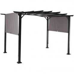 Discount 🔔 Outdoor Expressions 8.8 Ft. W. X 7.5 Ft. H. X 11.5 Ft. L. Black Steel Pergola ✔️