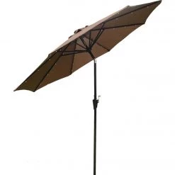 Wholesale 🎉 Outdoor Expressions 9 Ft. Aluminum Tilt/Crank Brown Patio Umbrella With Solar LED Lights 🤩