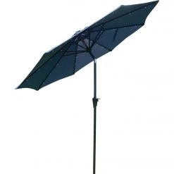 Discount 👏 Outdoor Expressions 9 Ft. Aluminum Tilt/Crank Heather Blue Patio Umbrella With Solar LED Lights ⌛