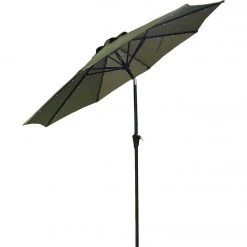 Deals ❤️ Outdoor Expressions 9 Ft. Aluminum Tilt/Crank Heather Green Patio Umbrella With Solar LED Lights 👍