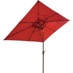 Buy 👍 Outdoor Expressions 9 Ft. X 7 Ft. Rectangular Aluminum Tilt/Crank Crimson Red Patio Umbrella With Solar LED Lights 🧨