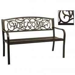 Best Pirce 😍 Outdoor Expressions 50 In. Black Steel Welcome Steel Bench 🌟