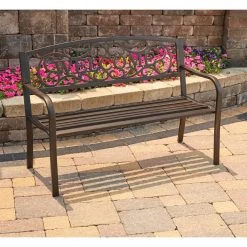 Best Pirce 😍 Outdoor Expressions 50 In. Black Steel Welcome Steel Bench 🌟 -Outdoor Expressions shop ItemImage 880704 x8pcb749gtgktqfbkcszjp