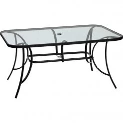 Coupon ⭐ Outdoor Expressions Windsor Collection 60 In. X 38 In. Rectangular Black & Gray Steel Table 😉