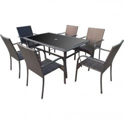 New 🎁 Outdoor Expressions 7-Piece Dark Brown Dining Set 🤩